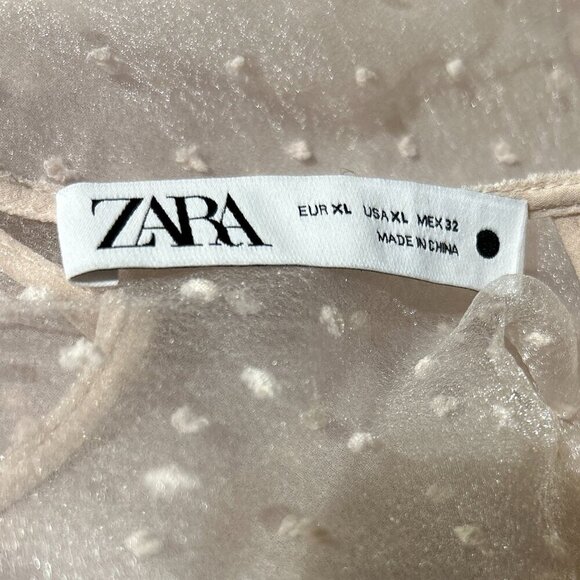 ZARA SZ XL Cream Swiss Dot Sheer Top Fairy Cottage Romantic Feminine Boho Glam - Picture 10 of 13